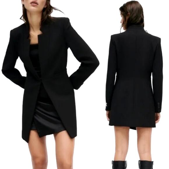 Zara Black Inverted Lapel Long Blazer Size XXL - Picture 1 of 14